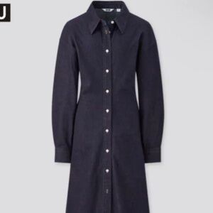 UNIQLO U Long Sleeve Shirt Dress in Black Size Medium M